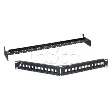 Патч-панель угловая модульная 19", 1U, 24 порта RJ-45, для неэкранированных модулей, с задним кабельным организатором (без модулей) Cabeus PLB-24-CON